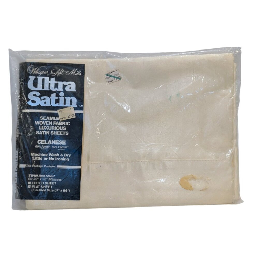 VINTAGE Ultra Satin Twin Sheet Cream Shiny Whisper Soft Mills Flat Sheet